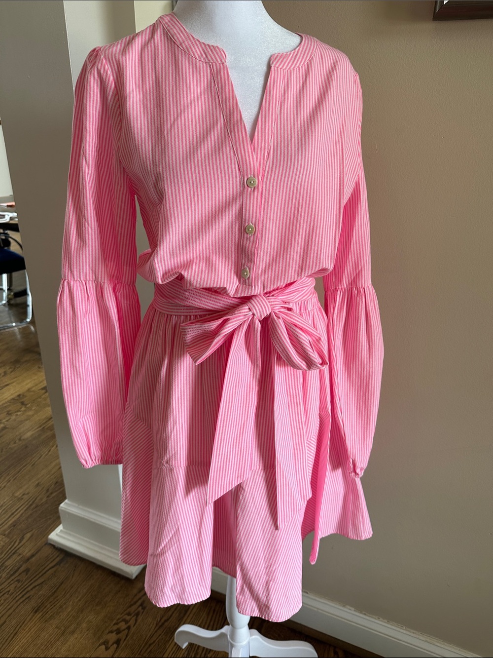 Lilly Pulitzer Carla Long Sleeve Seersucker Dress Roxie Pink Harbour Stripe Sz 6 - Picture 2 of 10